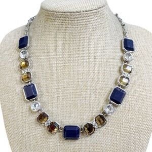 Elegant Retired Lia Sophia Navy Blue and Gold Gemstone Necklace